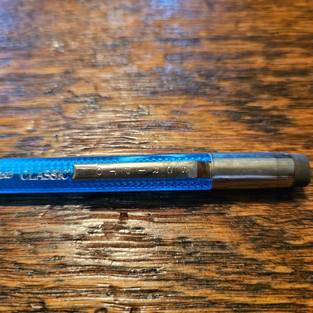 Scripto Classic Mechanical Pencil Translucent Blue Textured Barrel Chrome Trim